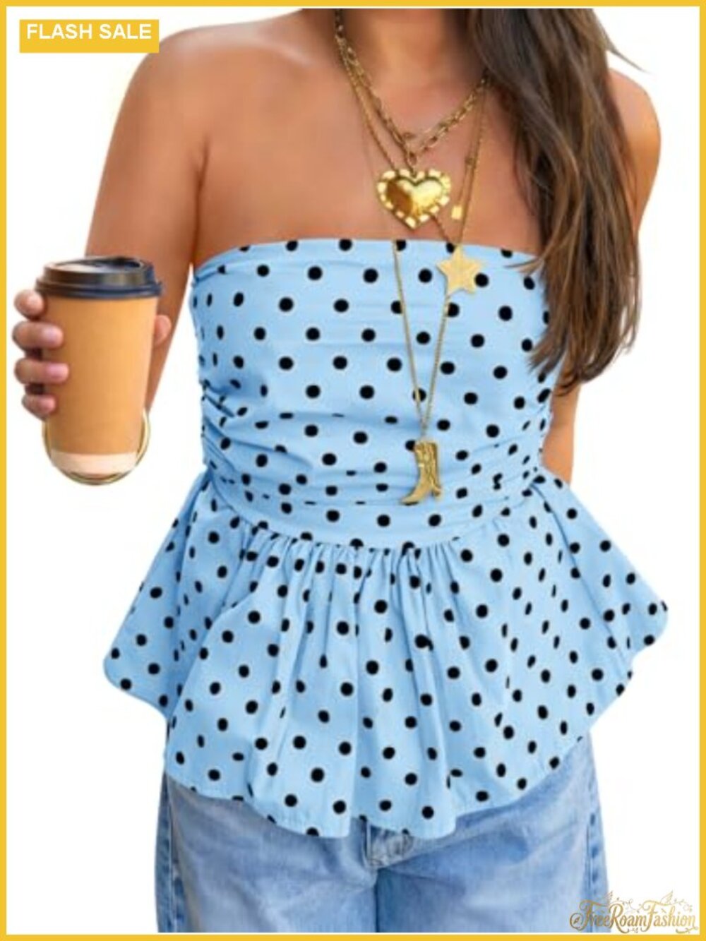 Strapless Polka Dot Tube Top Y2K Cute Peplum Backless Ruffle
